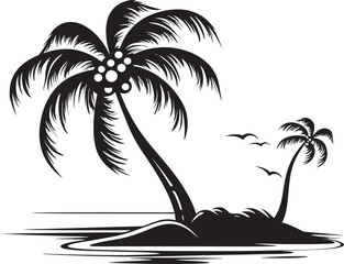 Coastal Dream Iconic Black Logo Design of Seashore Palm Tree Tropical Escape Vector Graphic of Beachside Tranquility