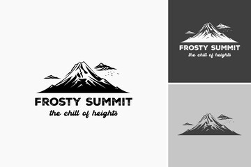 a majestic mountain logo design, ideal for travel brochures, outdoor adventure magazines, or inspirational posters.
