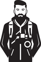 Camera Craftsman Black Logo Design of Photographer Thick Line Art Shutter Supreme Vector Graphic of Photographer Line Art Icon