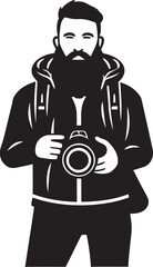 Exposure Enthusiast Black Logo of Photographer Thick Line Art Capture Guru Iconic Vector Photographer Line Art Symbol