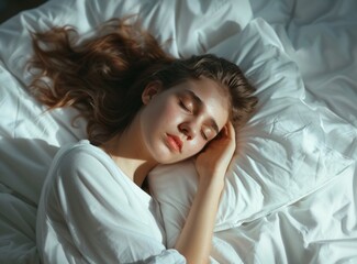 Young Woman Peacefully Sleeping in Modern Bedroom Generative AI