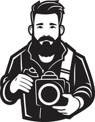 Capture Guru Iconic Vector Photographer Line Art Symbol Aperture Artisan Black Logo Design of Photographer Thick Line Art