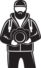 CaptureCraft Iconic Black Logo of Photographers Line Art Symbol SnapSymphony Vector Photographers Thick Line Art Icon in Black