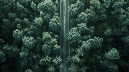 Top View of a Winding Road Through a Lush Green Forest Generative AI