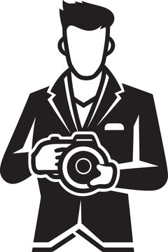 CaptureCraft Iconic Black Logo of Photographers Line Art Symbol SnapSymphony Vector Graphic of Photographers Thick Line Art Design