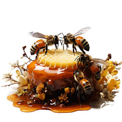 Illustration clipart two bees that are sitting on honey, isolated on a white background, vector format.