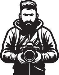 FocusFrame Iconic Black Logo of Photographers Line Art Design ShutterSketch Vector Graphic of Photographers Thick Line Art Icon