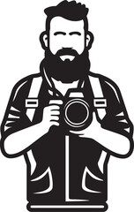 PicturePerfect Sleek Photographer Line Art Emblem LensCrafted Vector Black Logo of Photographers Icon