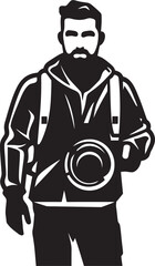 FrameFocus Iconic Thick Line Art Emblem for Photography SnapScribe Vector Graphic of Photographers Black Logo