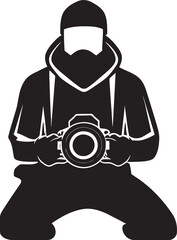 PicturePerfect Sleek Black Logo Design of Photographer LensCrafted Iconic Vector Thick Line Art Icon for Photography