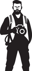 CaptureCraft Photographers Line Art Icon in Sleek Black LensLines Vector Graphic of Photographers Iconic Art