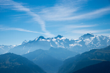 view to Eiger Monch and Jungfrau mountain, Bernese Oberland alps