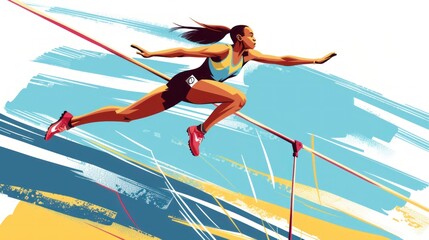 illustration of a woman doing a banner style jump. olympic games concept