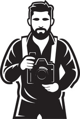 ShutterSketch Iconic Black Logo Design of Photographers Icon CaptureCraft Sleek Thick Line Art Photographer Symbol