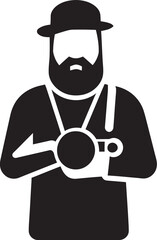 Focus Phenom Vector Graphic of Photographer Line Art Icon Flash Genius Black Logo Design of Photographer Thick Line Art