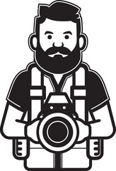Focus Fiend Vector Graphic of Photographer Line Art Icon Flash Maestro Black Logo Design of Photographer Thick Line Art
