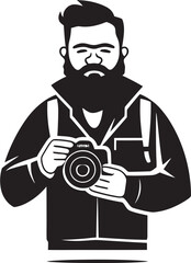 Exposure Expert Iconic Vector Photographer Line Art Symbol Capture Crusader Black Logo of Photographer Thick Line Art