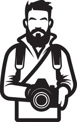 Flash Maestro Black Logo Design of Photographer Thick Line Art Exposure Expert Iconic Vector Photographer Line Art Symbol