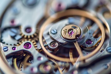 Close-up of the intricate gears and mechanisms inside a sophisticated watch.