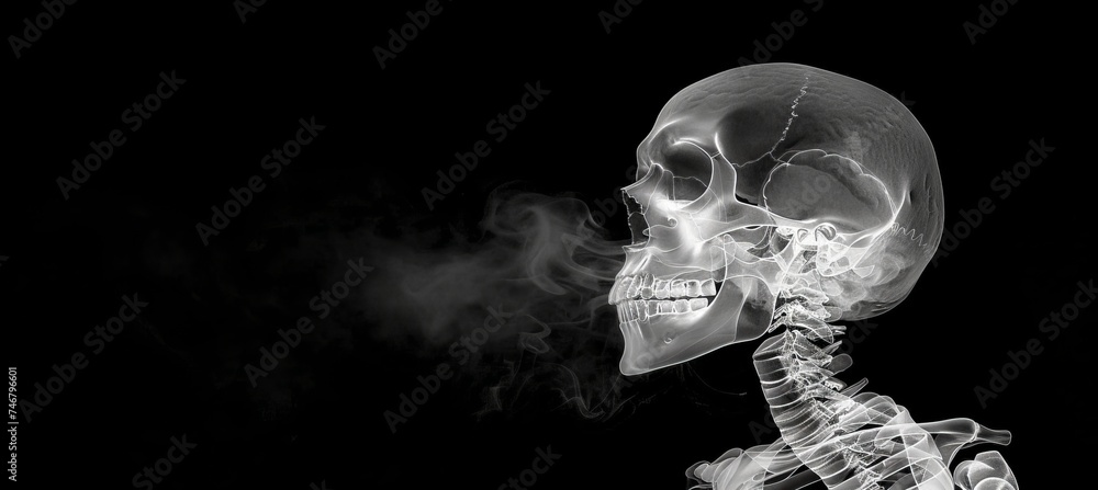 Aufkleber surreal smoke in human shape on dark backdrop with text space, abstract design concept for projects.