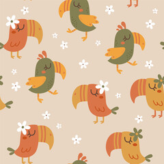 vector seamless pattern of cute parrots  - 746796821