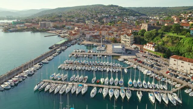 Aerial view of the Muggia old town, Trieste, Italy