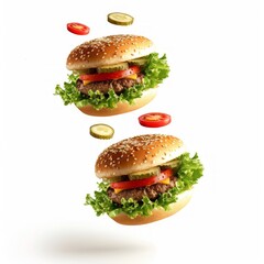 Flying Ingredients Over a Delicious Burger Generative AI
