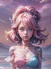 art concept. image of a girl with tattoo. poster