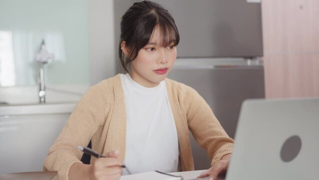 Asian woman working from home, Remote work