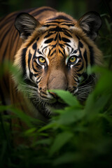 Majestic wild tiger in his natural habitat under the twilight