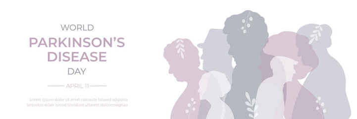 World Parkinson's Day banner. Vector illustration with silhouettes of elderly people.
