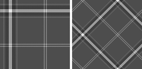 Set black and white check plaid seamless vector pattern.