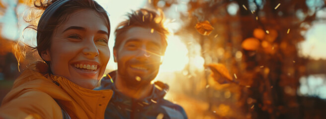 a happy couple showing off after they've finished running together