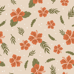 vector seamless pattern of hibiscus flower - 746797878