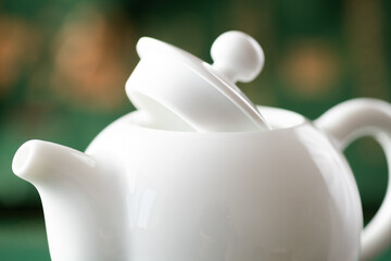 White Porcelain Chinese Teapot with open lid - 746798055