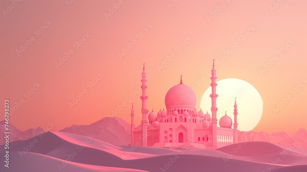 Wall mural abstract minimalist background with mosque for ramadan card