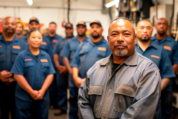 Team of Industrial Workers Posing in Uniform