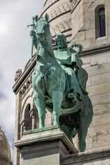 Paris Basilica Sacre Coeur at top of Montmartre - Roman Catholic Church and minor basilica,...