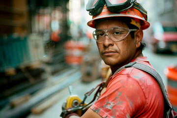 Fototapeta premium Construction worker in safety gear on site