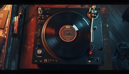 Fototapeta premium Overhead shot of a modern turntable