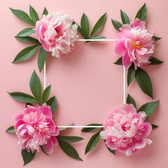 cute natural frame with peony flower and place for text