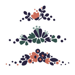 The collection of floral compositions for invitations, cards, congratulations. Plant elements for festive decoration on a white background. Hand drawing. Vector illustrations.