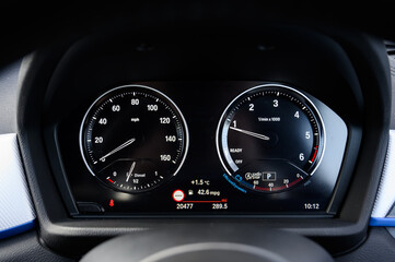 Close up of a speedometer