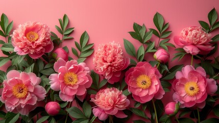 cute natural frame with peony flower and place for text