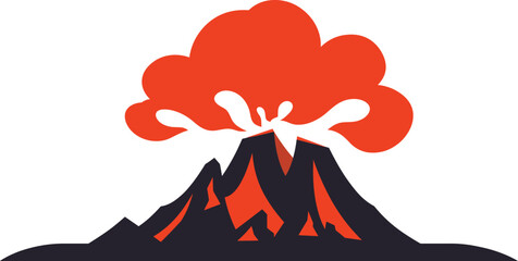 Erupting volcano red black color scheme. Natural disaster, volcanic eruption smoke lava. Power nature geological activity vector illustration © Vectorvstocker