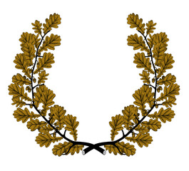 Round frame in the form of an oak brown wreath in vintage color engraving style isolated on white background. Vector illustration