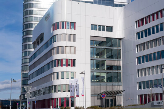 Holding KION company building, KION GROUP AG, German manufacturer equipment, self-propelled vehicles for grabbing, lifting, moving, stacking, headquarters Frankfurt, Germany - February 13, 2024