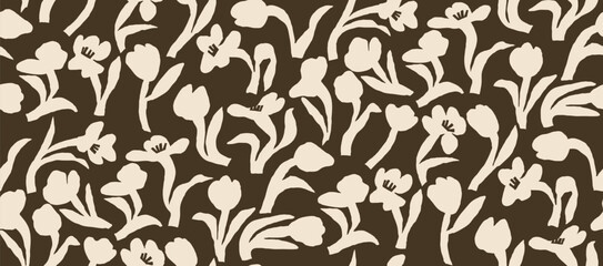 White tulip Flowers Seamless boho pattern