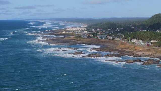 Aerial Video Yachats Oregon Coastline and Town Pacific Northwest Destination 