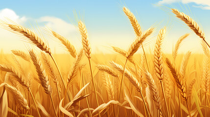 Fototapeta premium As the sun sets in the west, the golden wheat fields stretch to the horizon